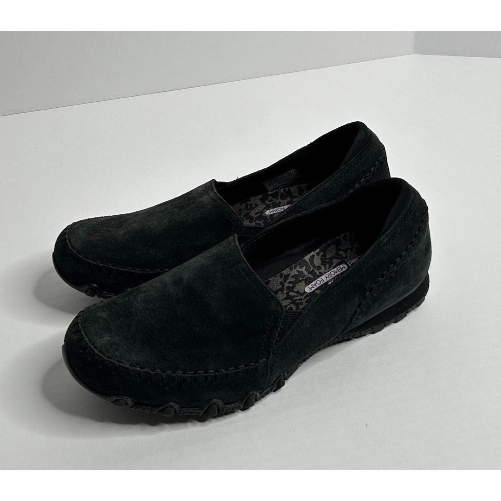 Skechers Leather Suede Slip On Alumni Shoes Relaxed Fit Women's 9.5 Black READ**